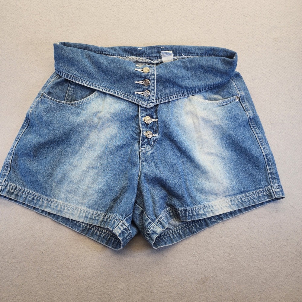 Vintage Republic Denim High‎ Waisted Fold Over Button Fly Jean Shorts Blue 13/14